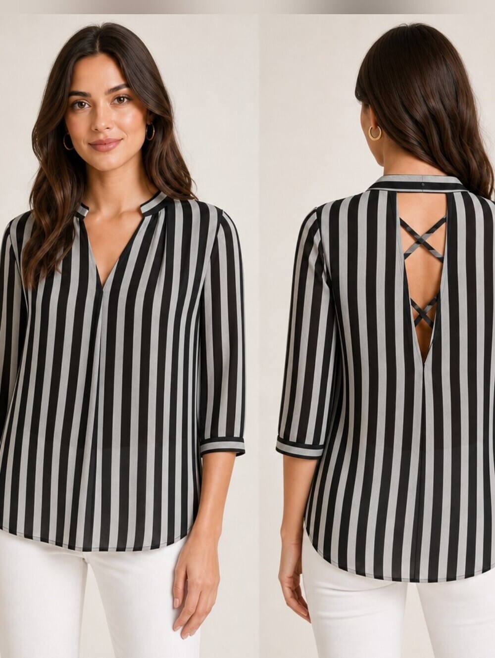 Suzy Shier Draped Striped Top Chic Casual Minimalist Office Weekend Look